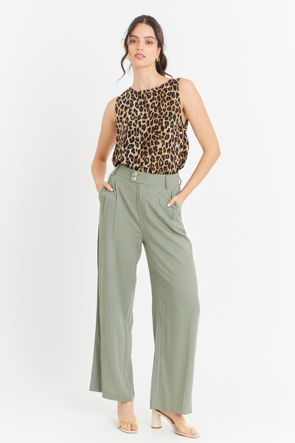 Polera Sin Mangas Leopardo Café