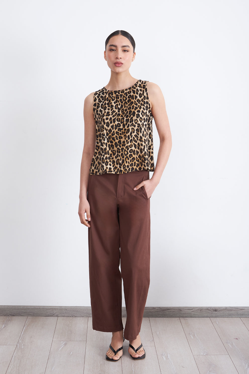 Polera Sin Mangas Leopardo Café