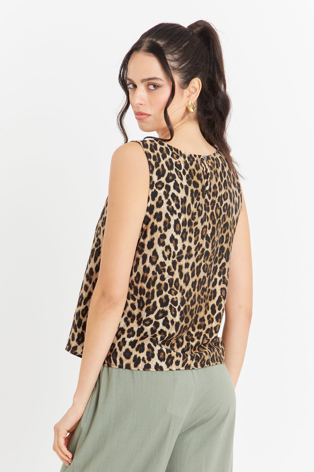 Polera Sin Mangas Leopardo Café