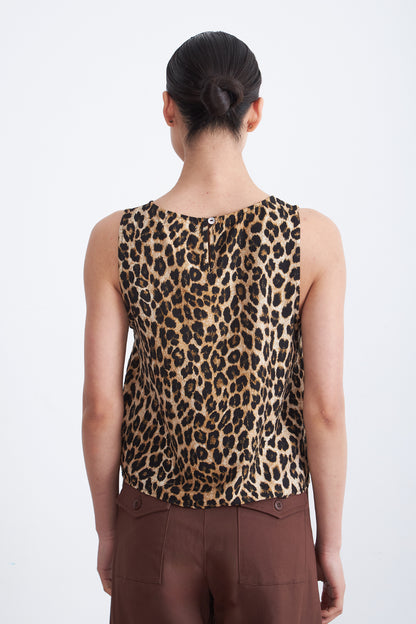 Polera Sin Mangas Leopardo Café