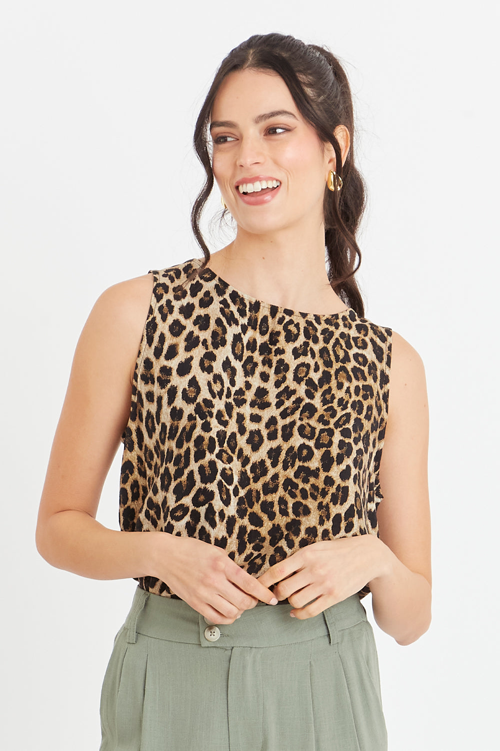 Polera Sin Mangas Leopardo Café