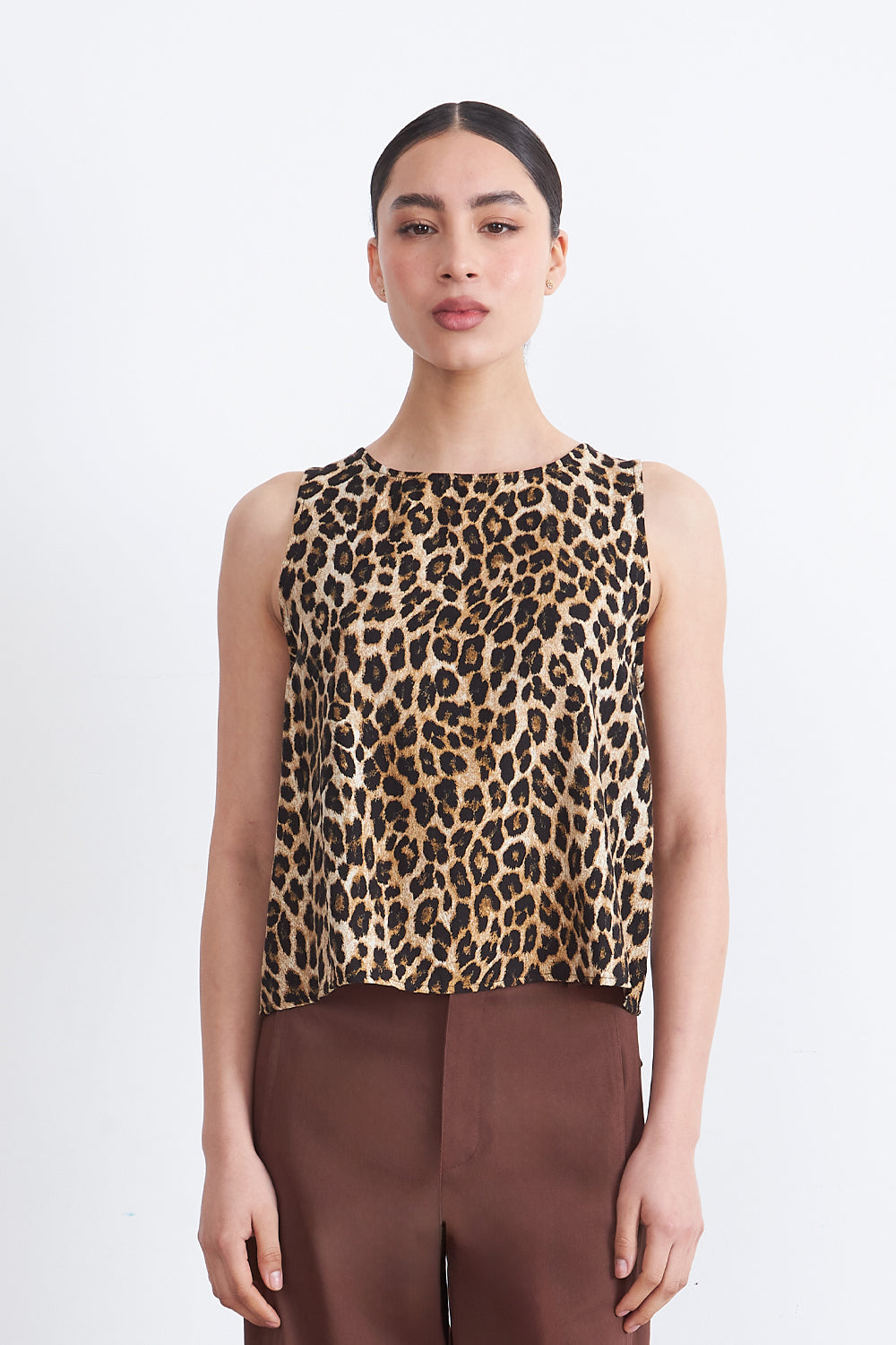 Polera Sin Mangas Leopardo Café