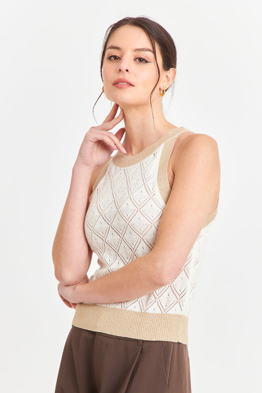 Polera Halter Calada Blanco/Dorado