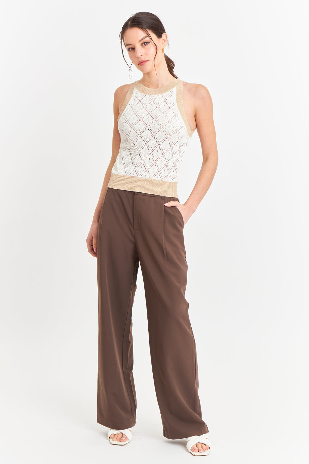 Polera Halter Calada Blanco/Dorado