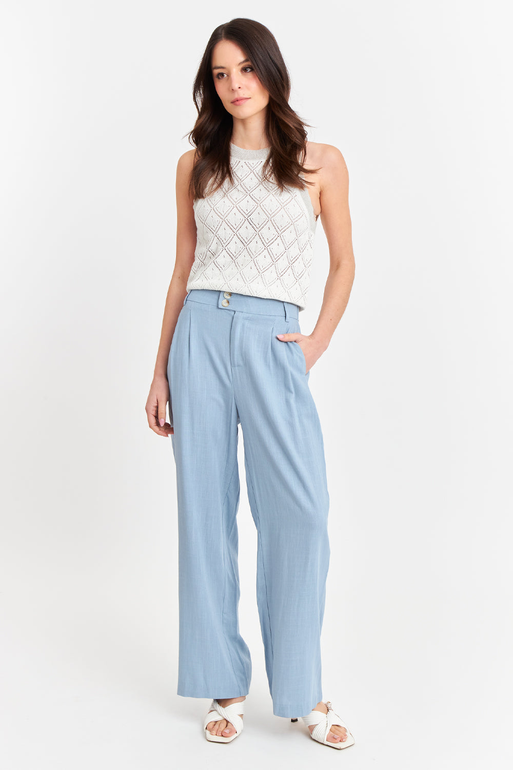 Polera Halter Calada Blanco/Plateado