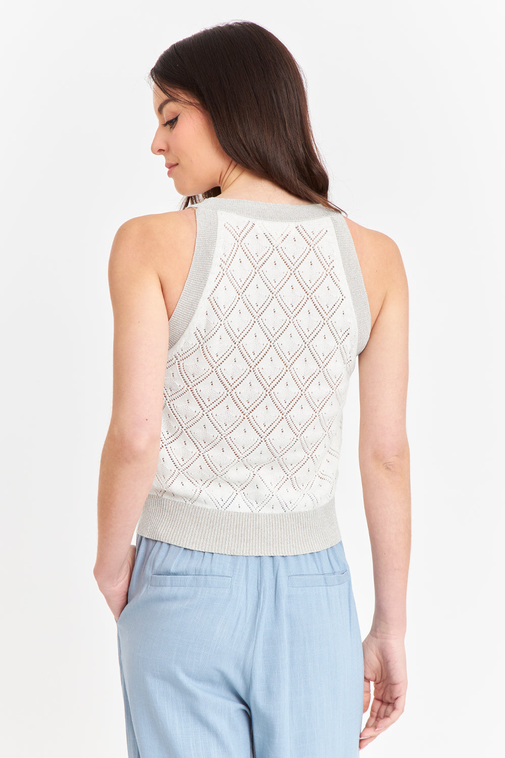 Polera Halter Calada Blanco/Plateado