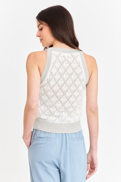 Polera Halter Calada Blanco/Plateado