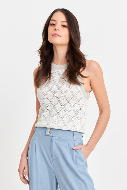 Polera Halter Calada Blanco/Plateado