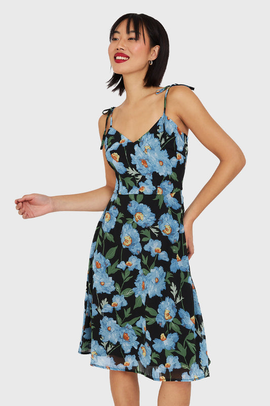 Vestido Flores Pabilo Ajustable Celeste