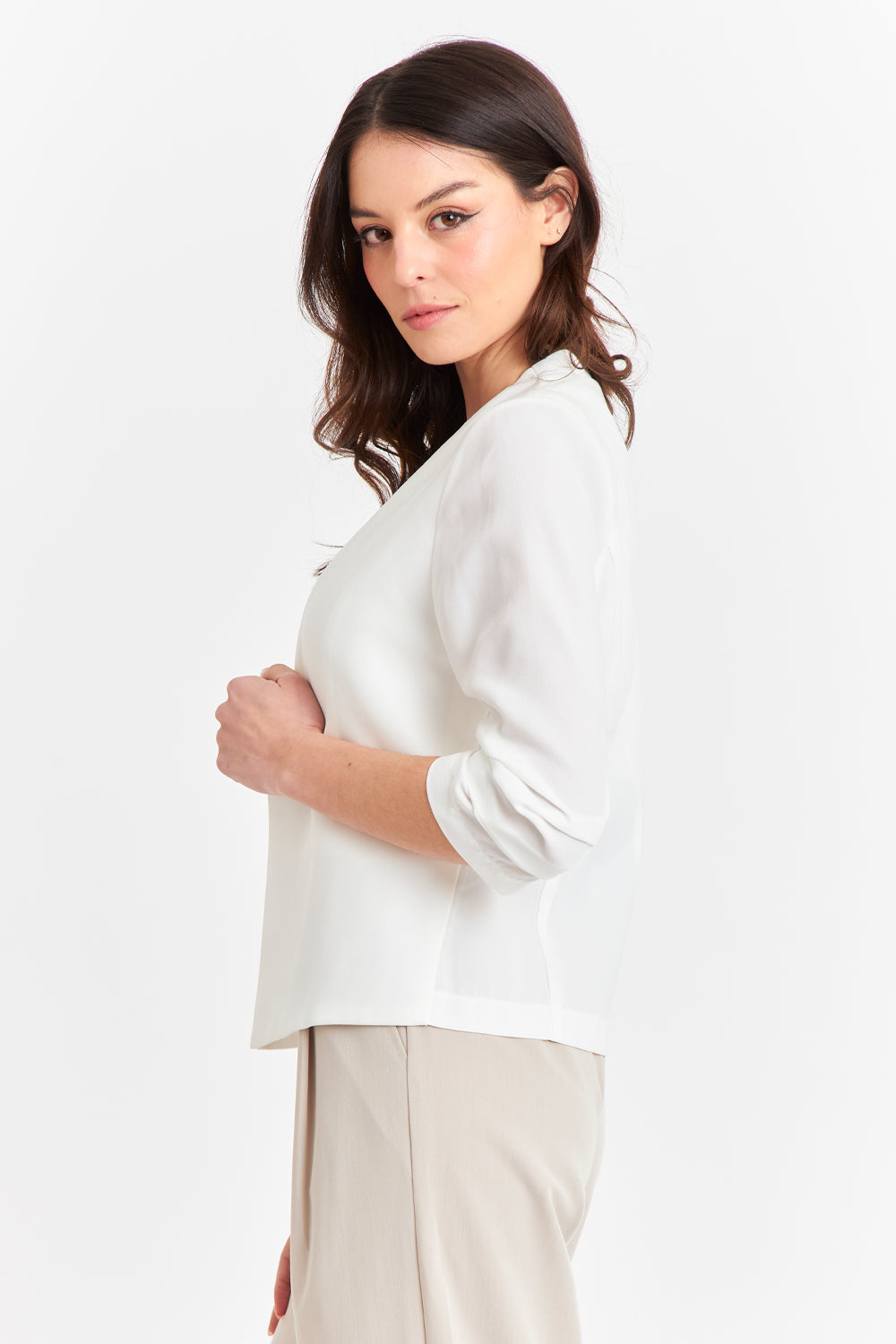 Blazer Cuello Sin Solapa Blanco