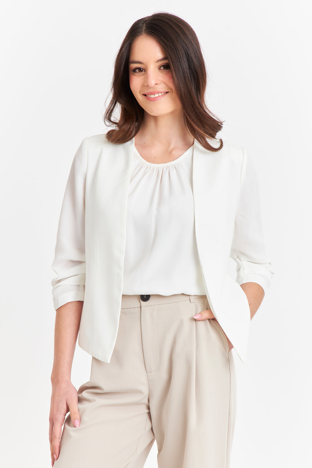 Blazer Cuello Sin Solapa Blanco