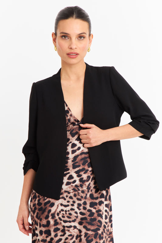 Blazer Cuello Sin Solapa Negro