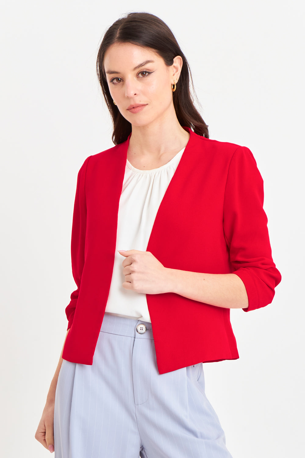 Blazer Cuello Sin Solapa Rojo