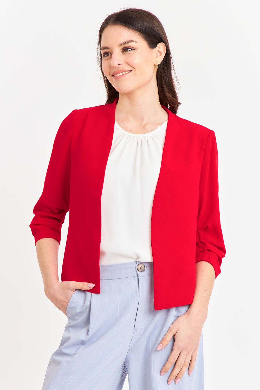 Blazer Cuello Sin Solapa Rojo
