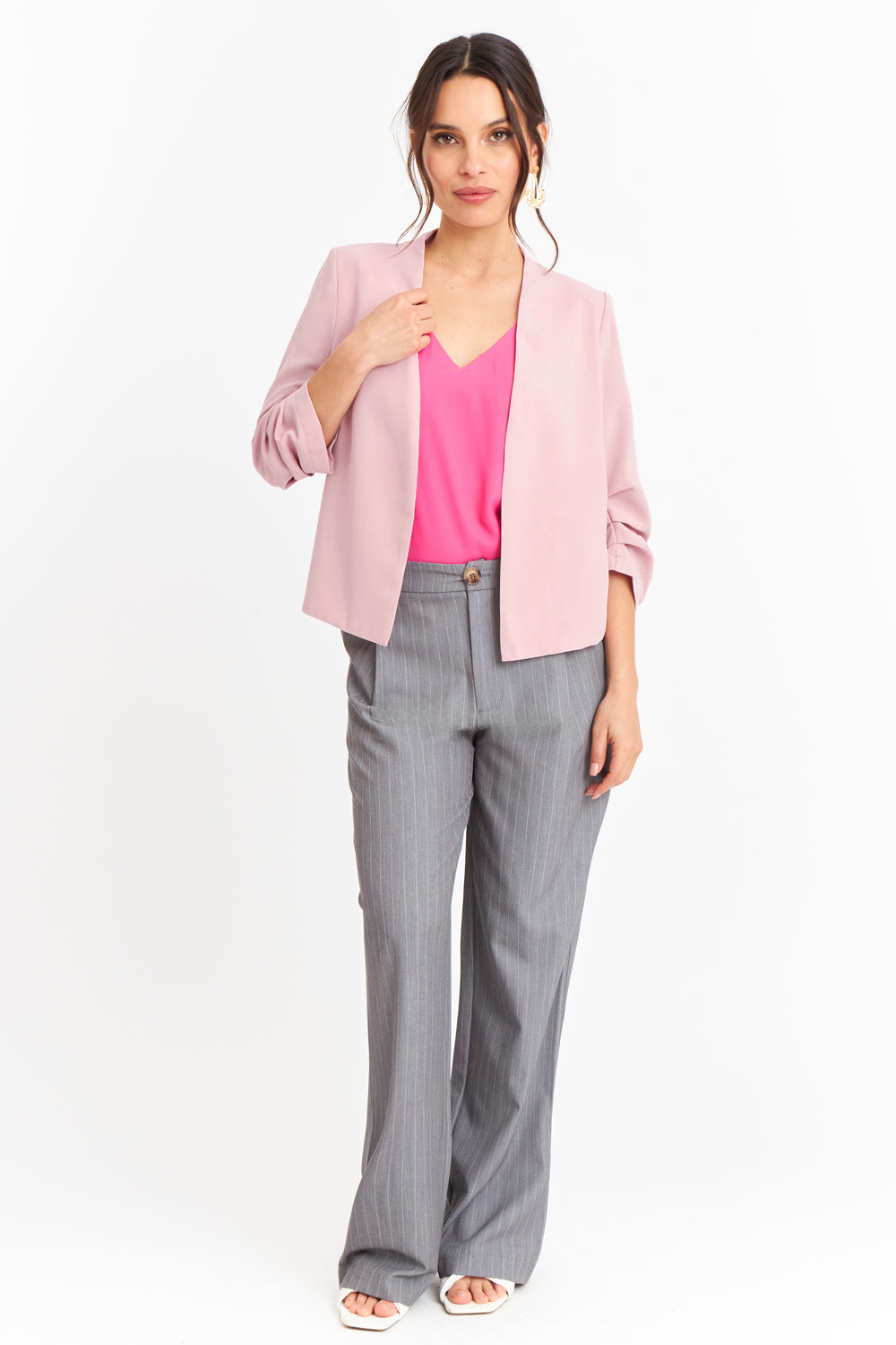Blazer Cuello Sin Solapa Rosado