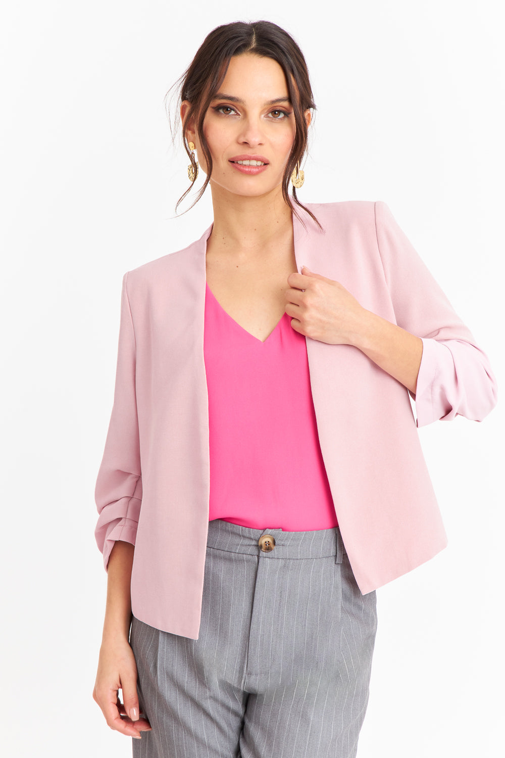 Blazer Cuello Sin Solapa Rosado