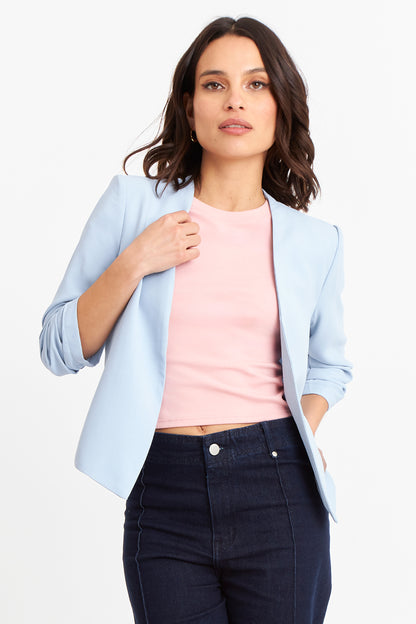 Blazer Cuello Sin Solapa Celeste