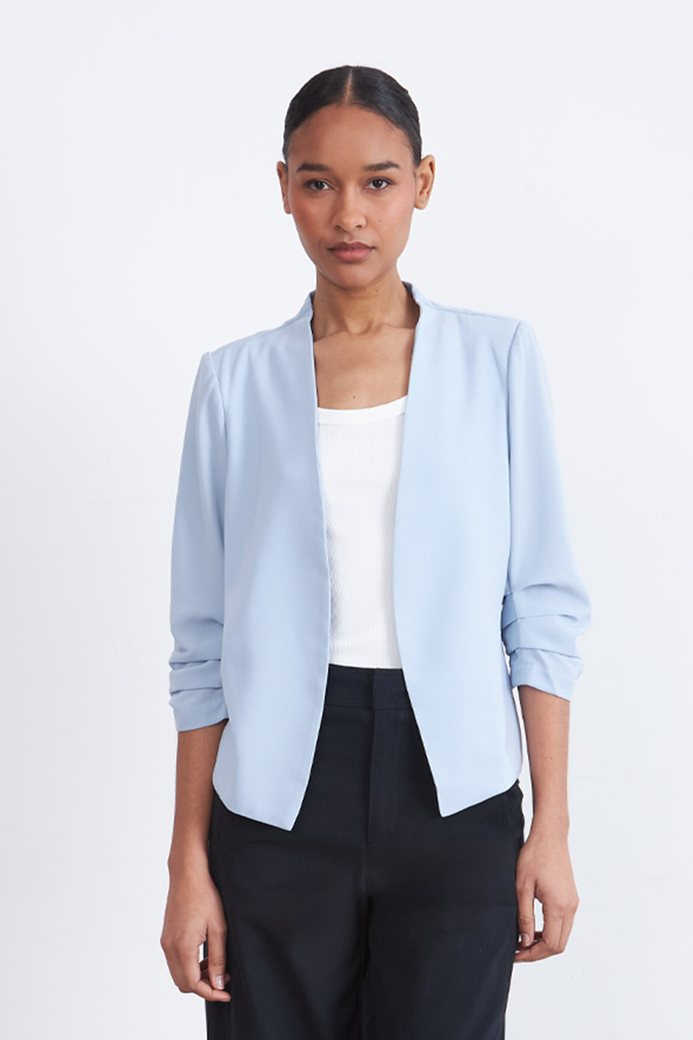 Blazer Cuello Sin Solapa Celeste