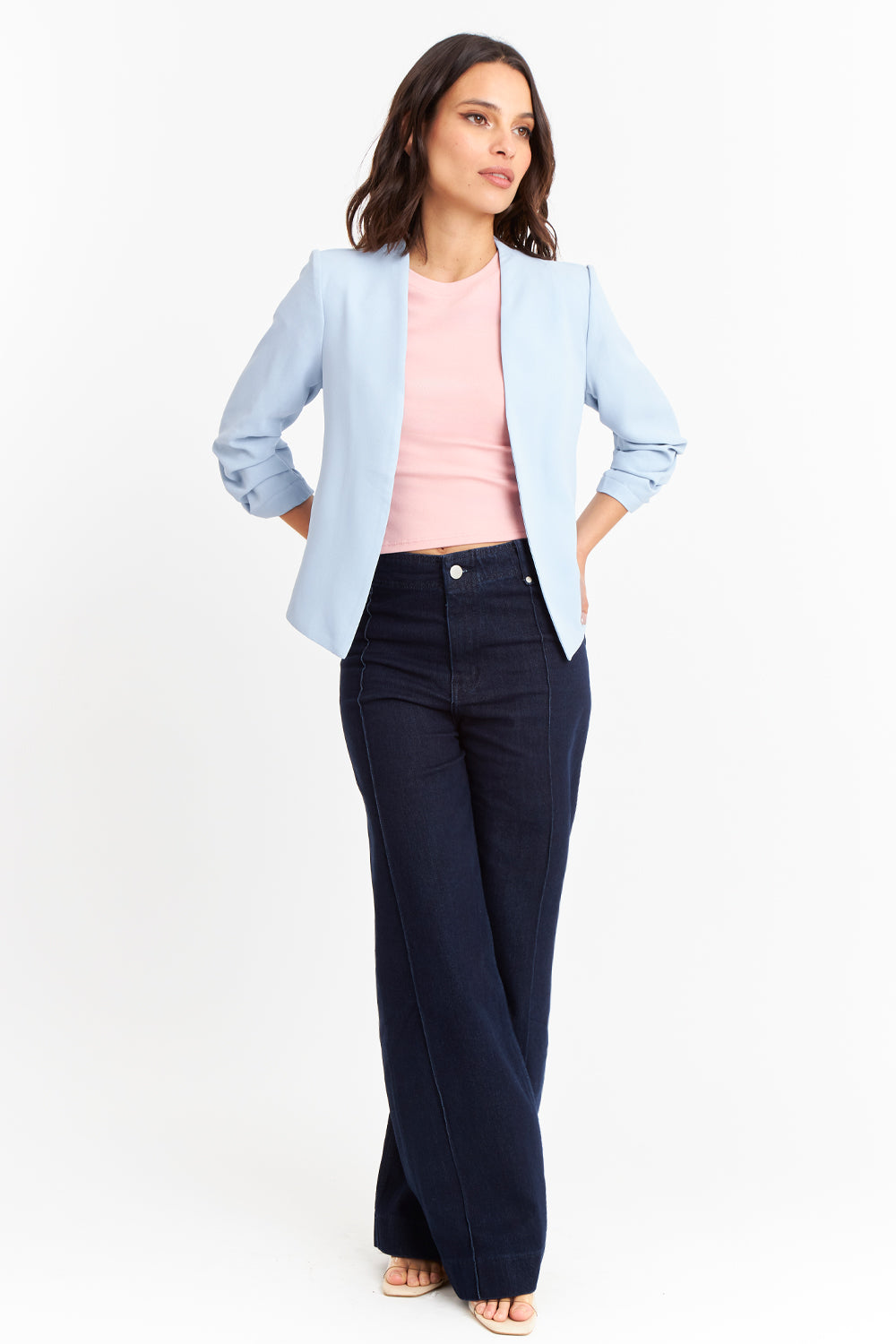 Blazer Cuello Sin Solapa Celeste