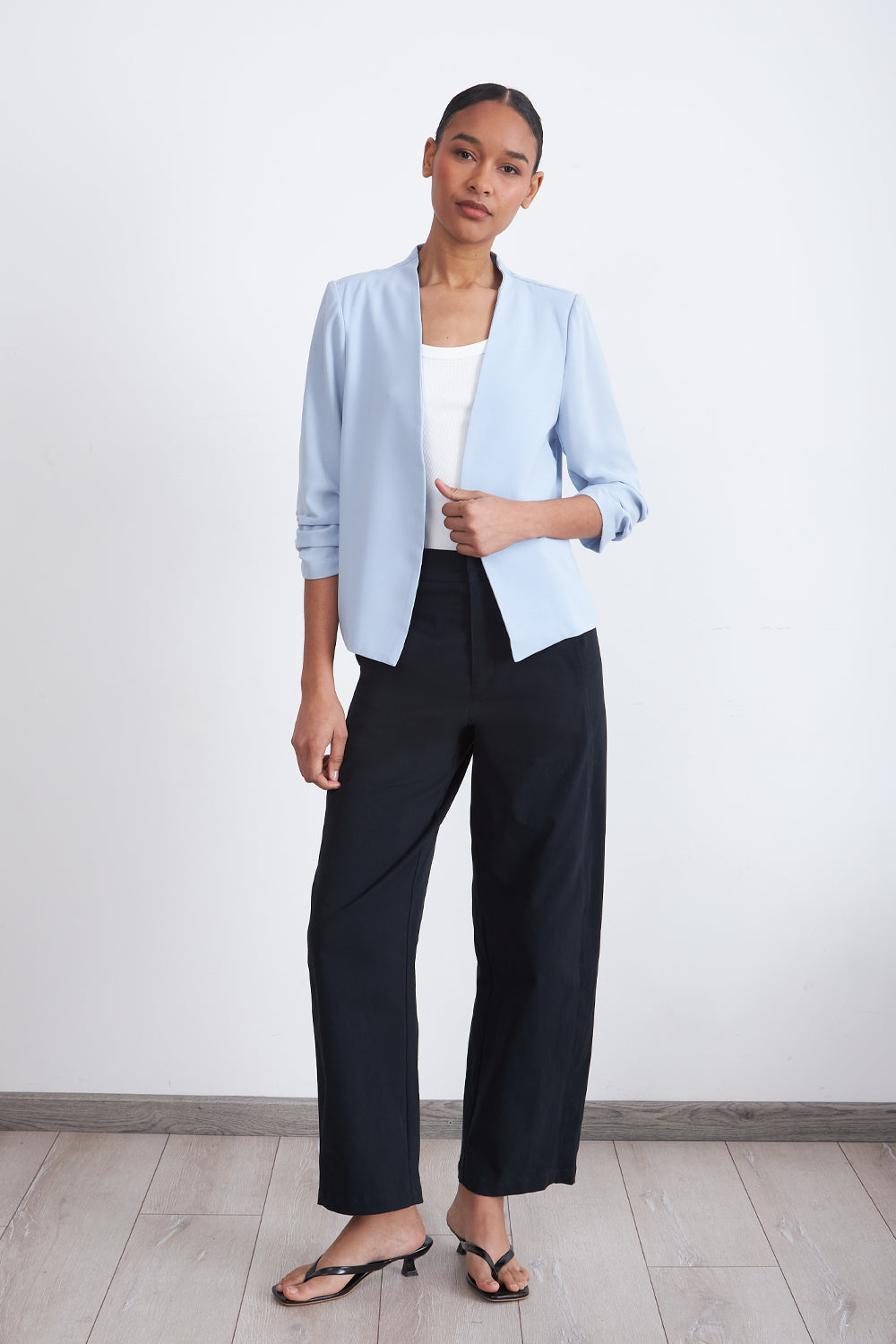 Blazer Cuello Sin Solapa Celeste