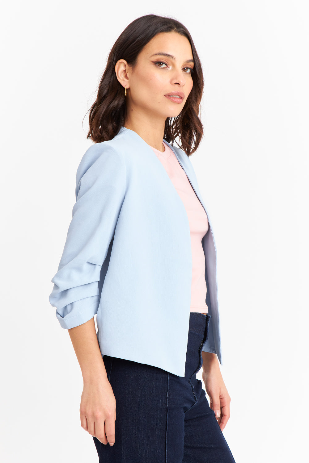 Blazer Cuello Sin Solapa Celeste