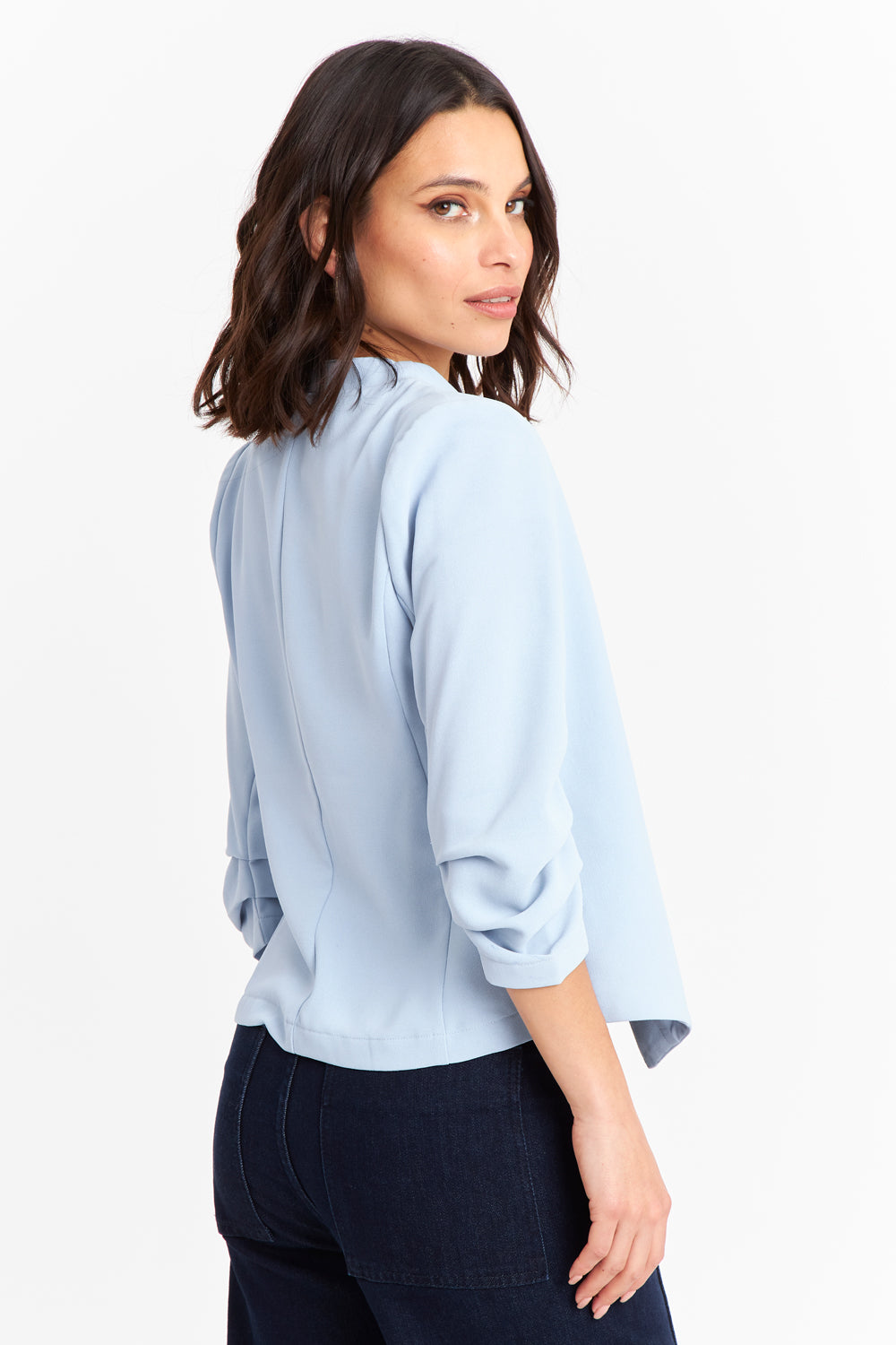 Blazer Cuello Sin Solapa Celeste
