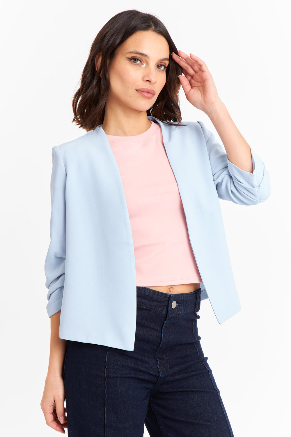 Blazer Cuello Sin Solapa Celeste