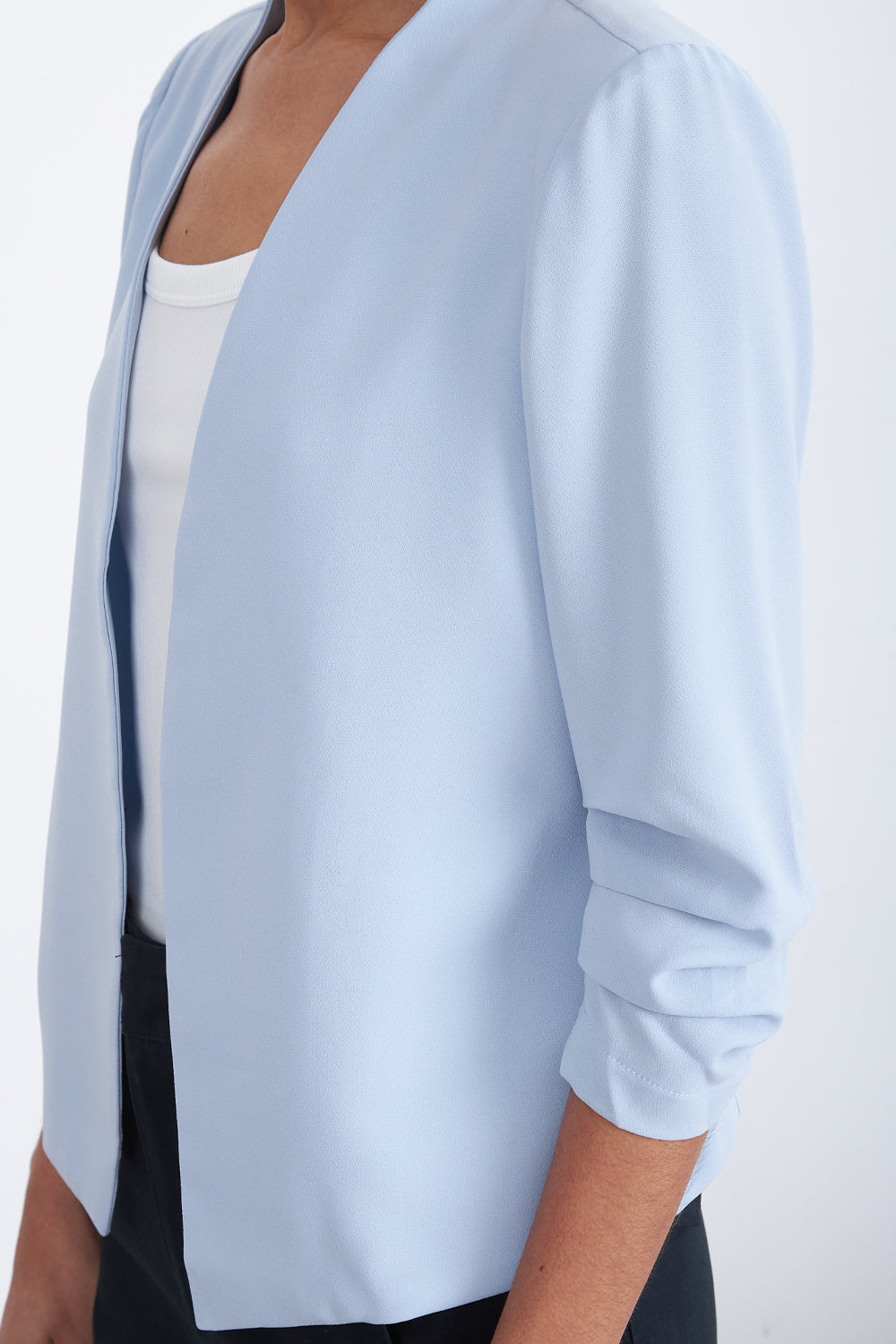 Blazer Cuello Sin Solapa Celeste