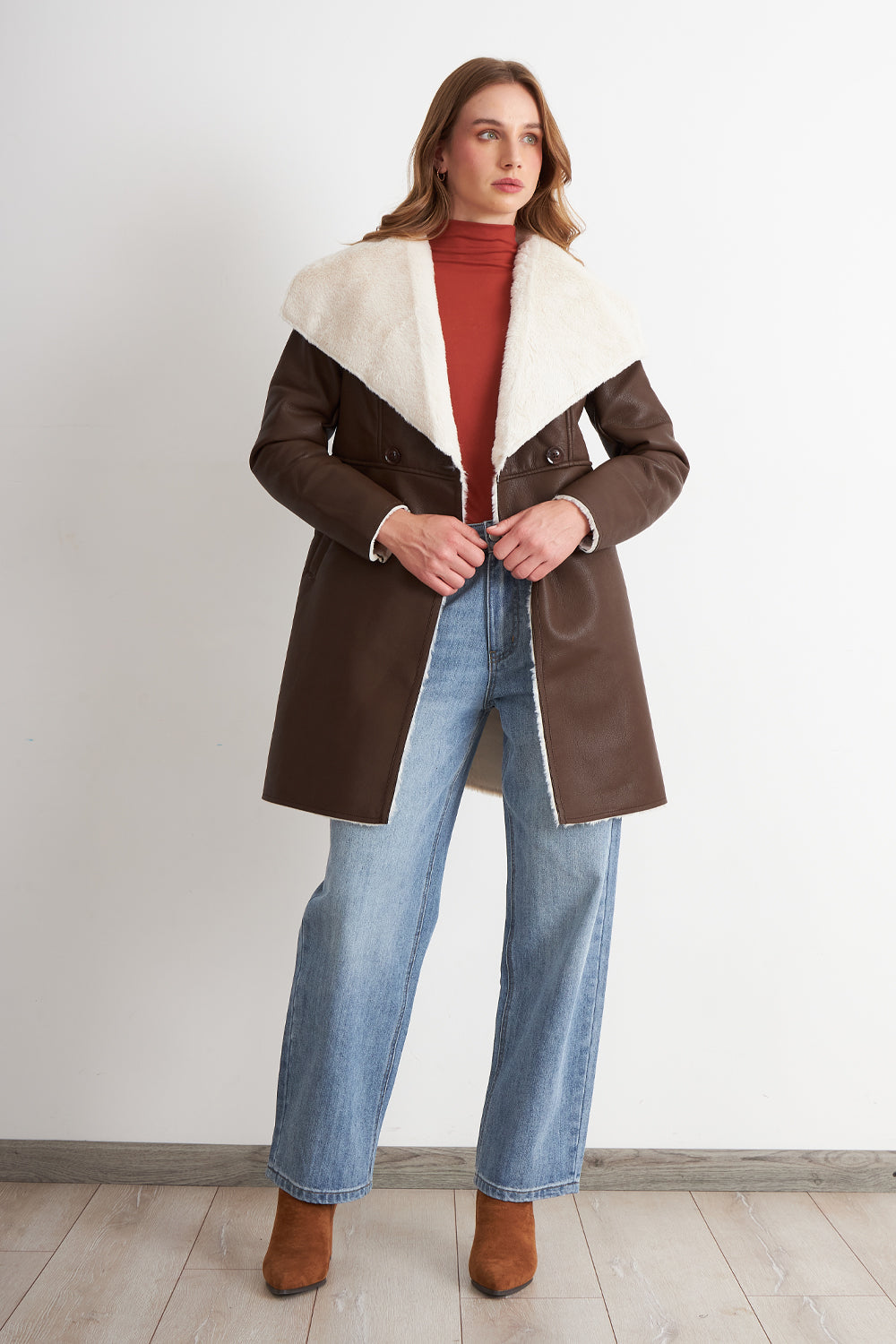 Chaqueta Ecocuero/Tipo Piel Café