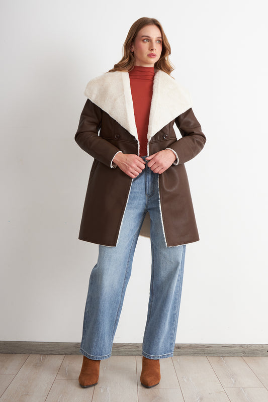 Chaqueta Ecocuero/Tipo Piel Café