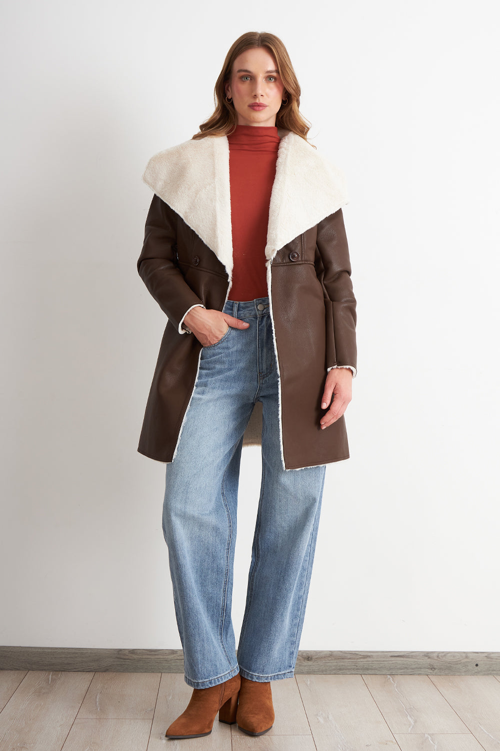Chaqueta Ecocuero/Tipo Piel Café