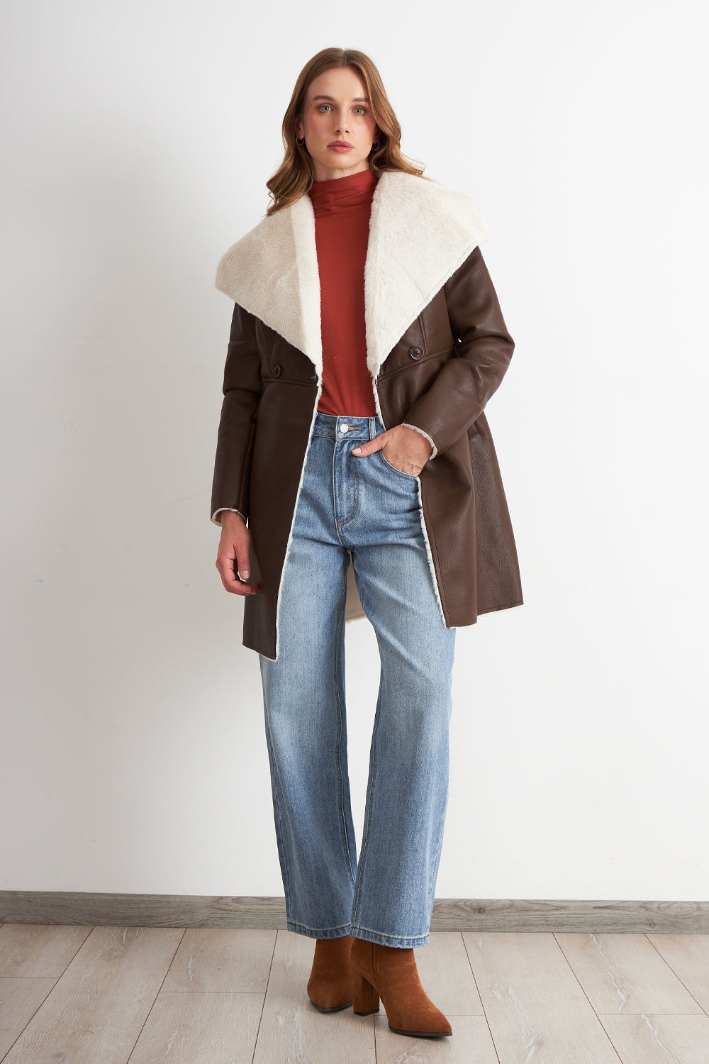 Chaqueta Ecocuero/Tipo Piel Café