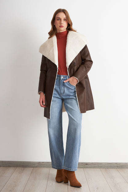 Chaqueta Ecocuero/Tipo Piel Café