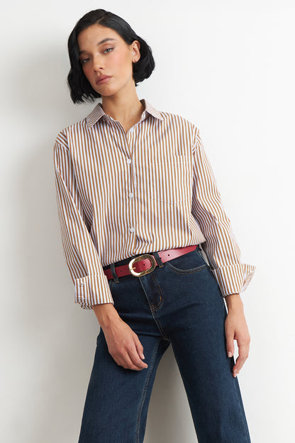 Camisa Rayas Café