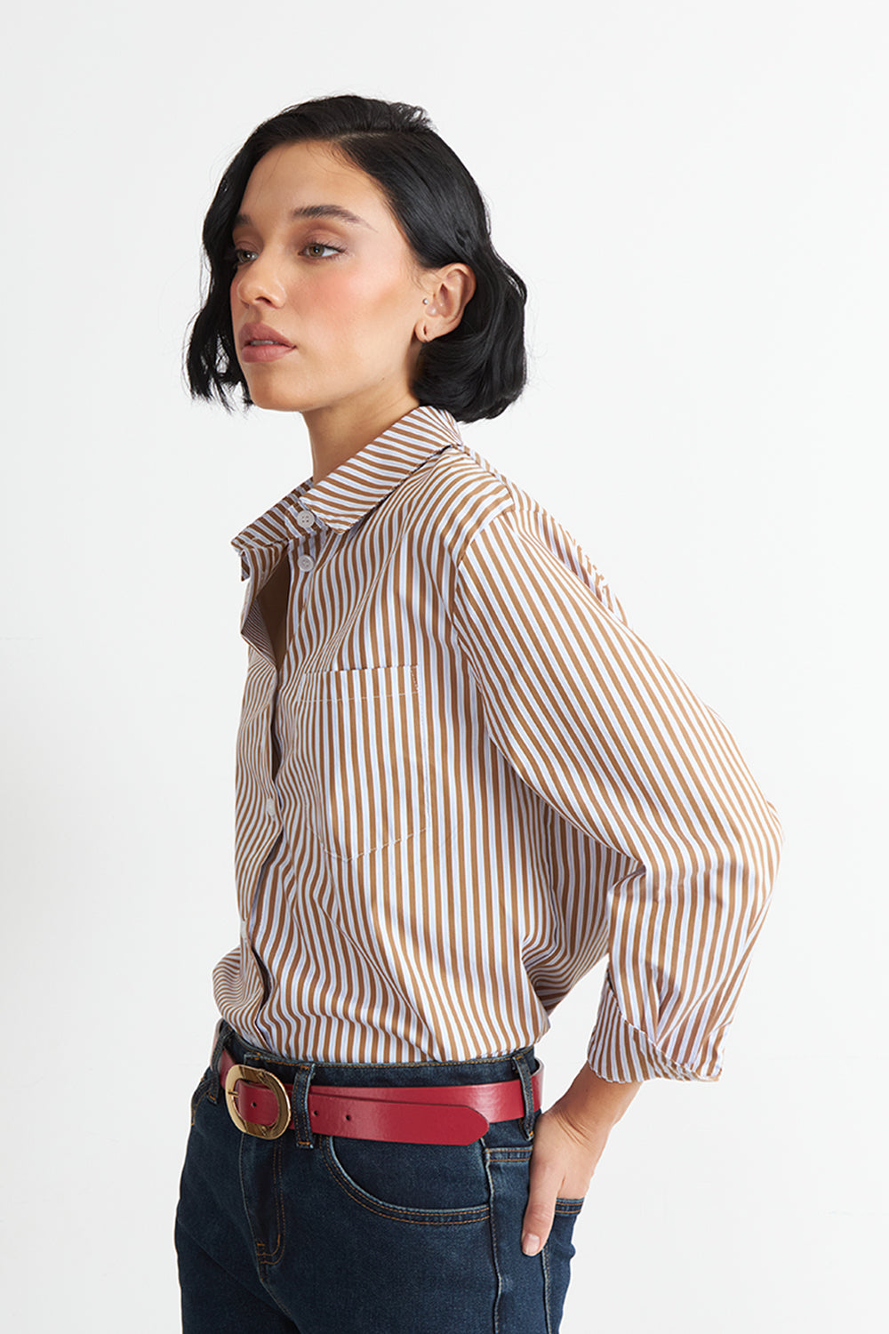 Camisa Rayas Café