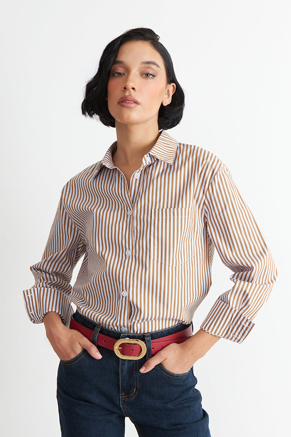 Camisa Rayas Café