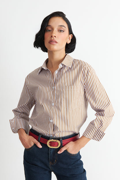 Camisa Rayas Café