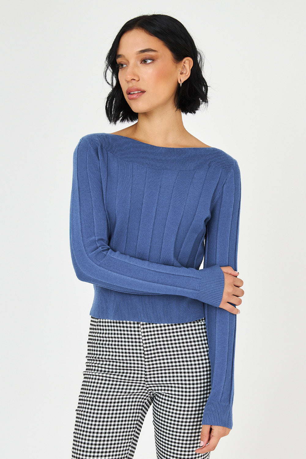 Sweater Cuello Bote Azul Acero