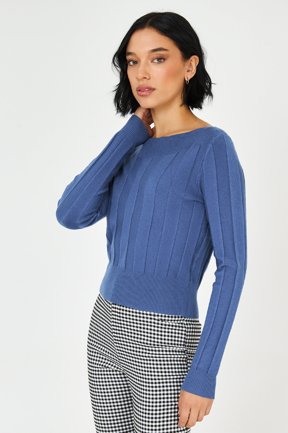 Sweater Cuello Bote Azul Acero
