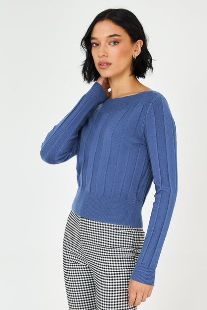 Sweater Cuello Bote Azul Acero