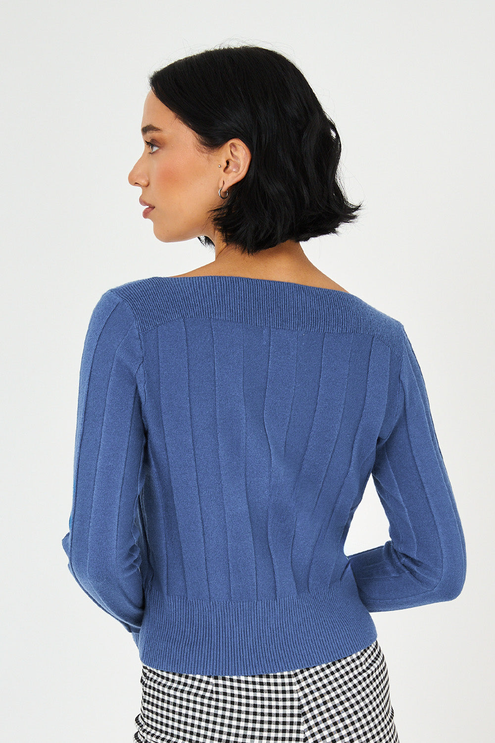 Sweater Cuello Bote Azul Acero