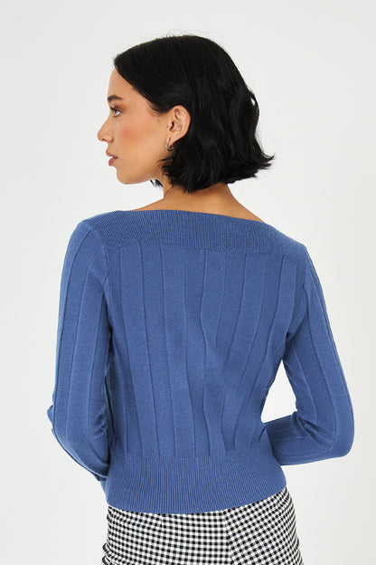 Sweater Cuello Bote Azul Acero