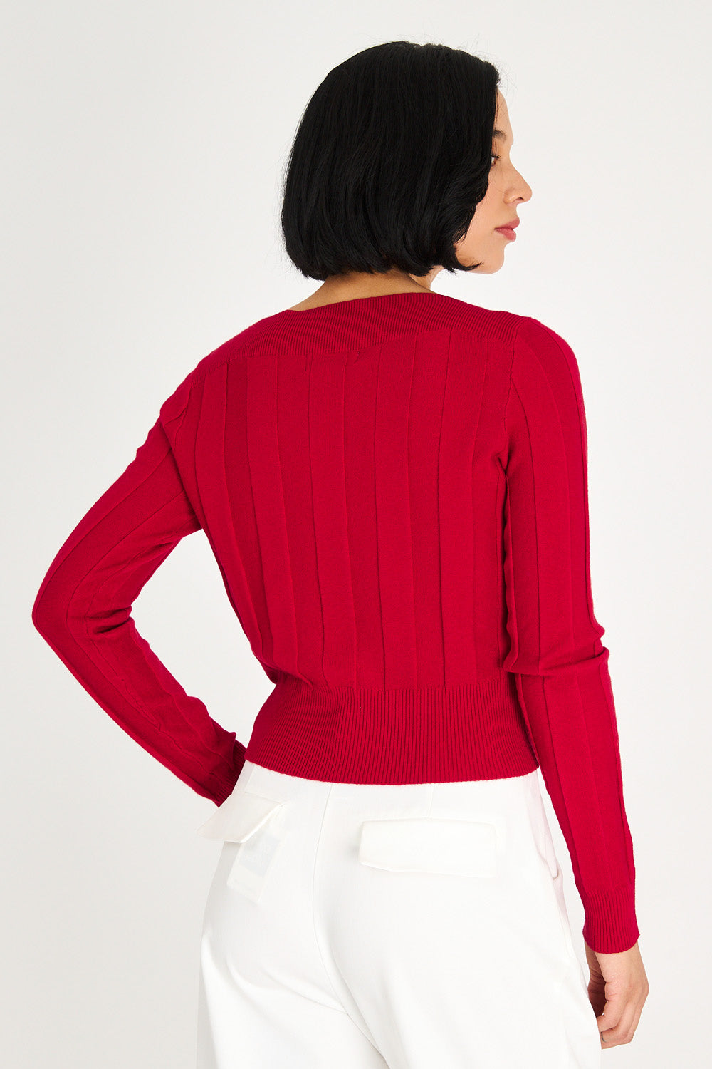 Sweater Acanalado Cuello Bote Rojo