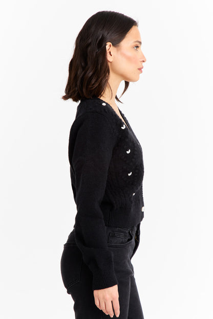 Cárdigan Crop Perlas Negro