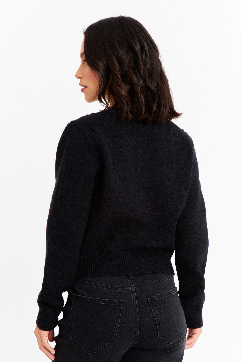 Cárdigan Crop Perlas Negro