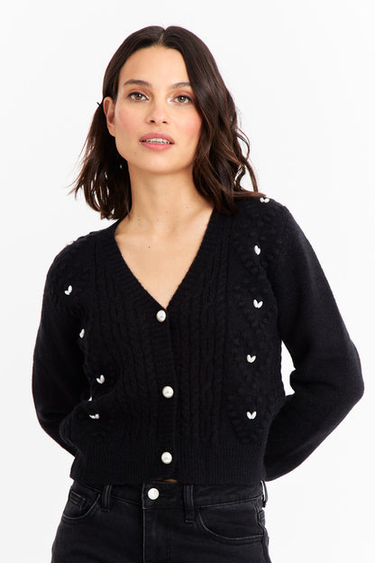 Cárdigan Crop Perlas Negro