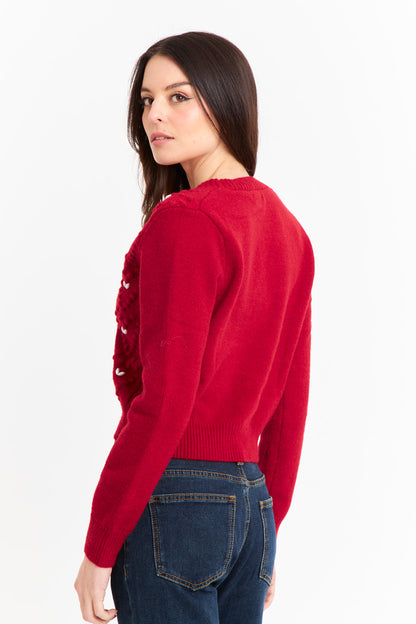 Cárdigan Crop Perlas Rojo