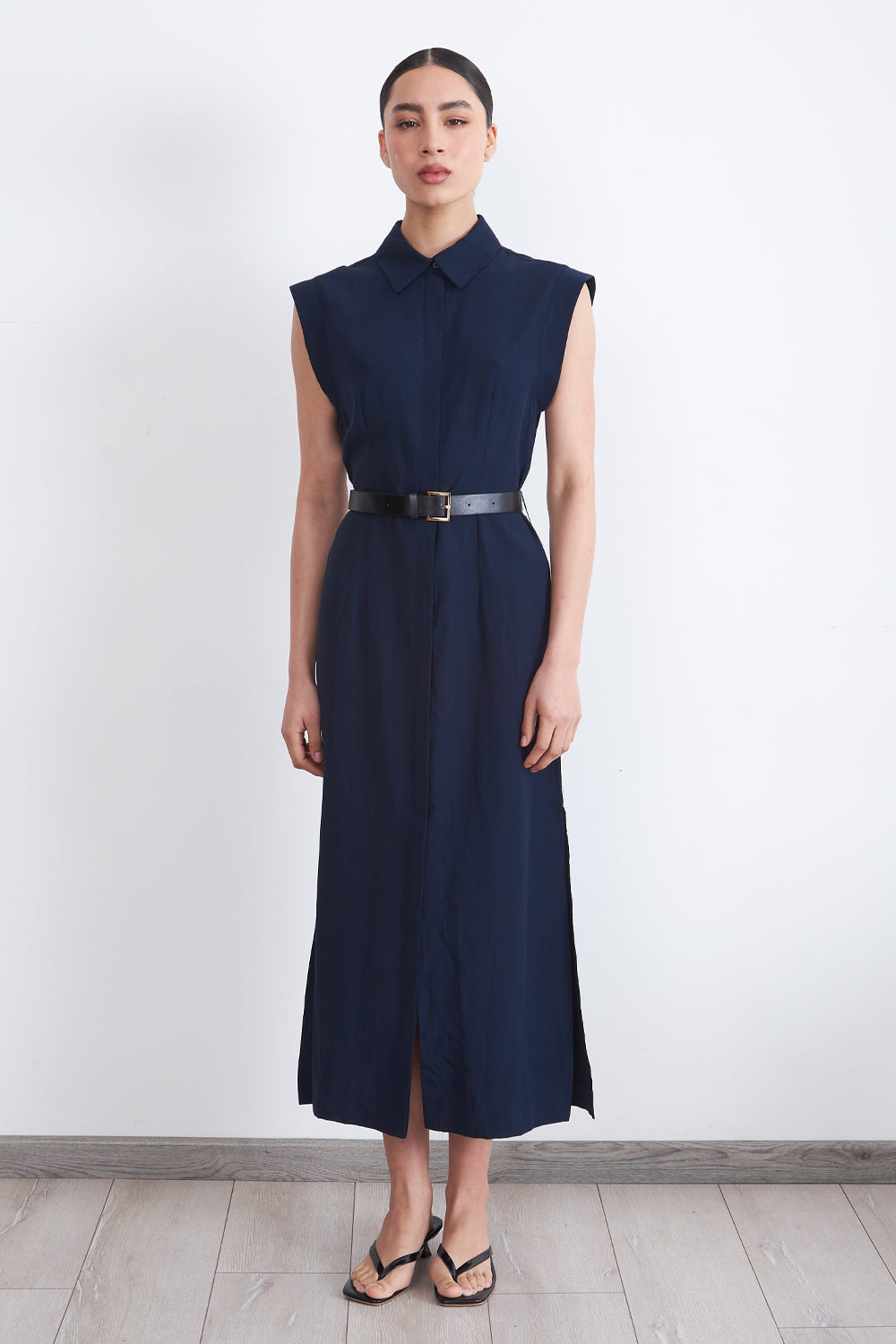 Vestido Camisero Cinturón Azul Marino