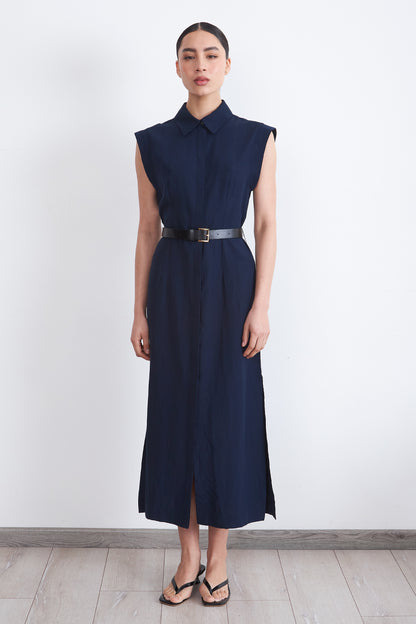 Vestido Camisero Cinturón Azul Marino
