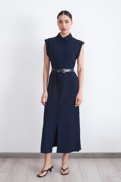 Vestido Camisero Cinturón Azul Marino